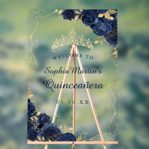 Navy Gold Wirbel Blumen Quinceanera Acryl-Schild Acrylschild