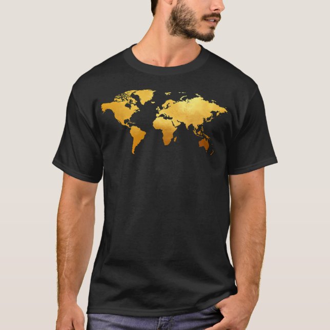 Navy Gold World Map T-Shirt (Vorderseite)