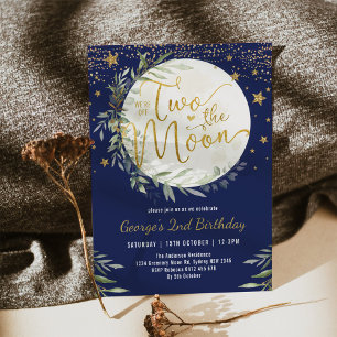 Navy Gold Zwei der Mond Boy 2. Geburtstag Einladung