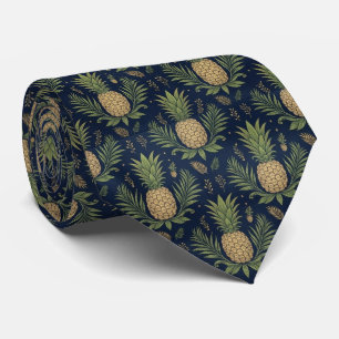 Navy Golden Ananas Vintage Tropisch Krawatte