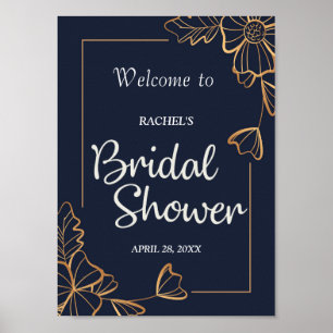 Navy & golden floral Bridal Shower Poster