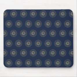 Navy | Golden Zinnia Flower Medallions Mousepad