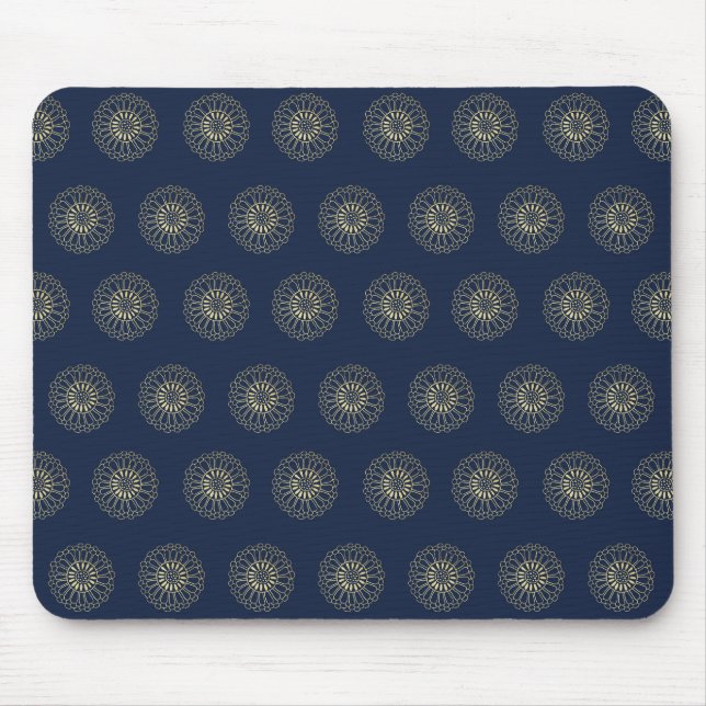 Navy | Golden Zinnia Flower Medallions Mousepad (Vorne)