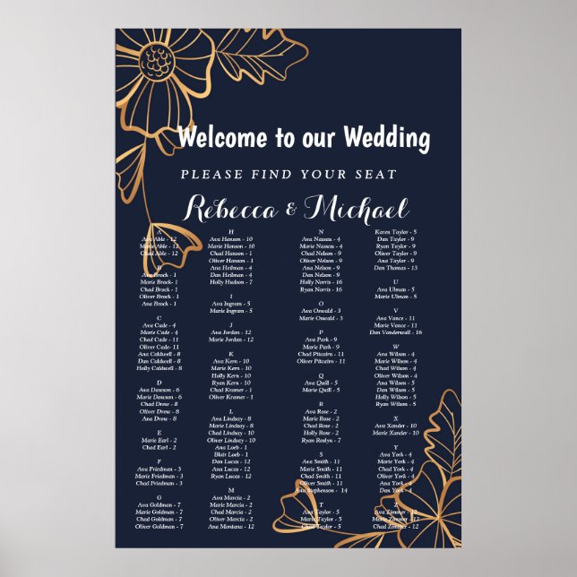Navy & goldene Blumen Poster (Vorne)
