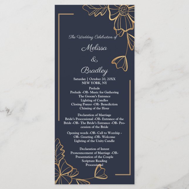 Navy & goldene Blumen Programm (Vorderseite)