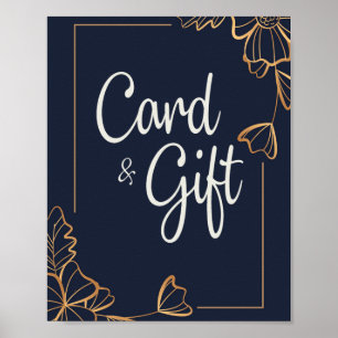 Navy & goldene Blumenelemente Karten & Geschenke Poster