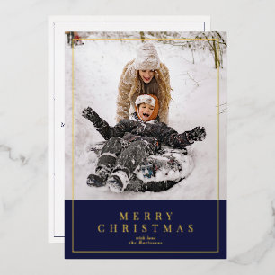 Navy Goldfolie Frohe Weihnachtsfamilie Foto Folien Feiertagskarte