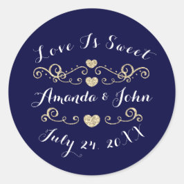 Navy GoldHearts Save the Date Liebe ist süß Runder Aufkleber