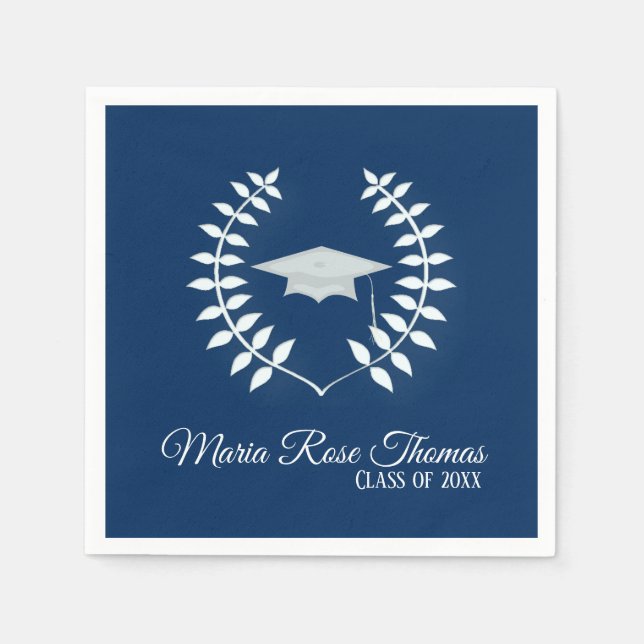 Navy Grad Cap & Blätter Paper Napkins Serviette (Vorderseite)