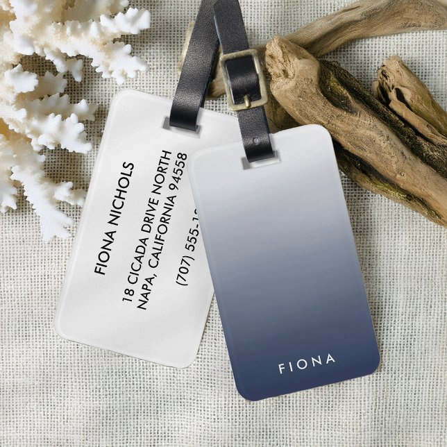 Navy Gradient Ombre Personalisierter Gepäcktag Gepäckanhänger (Von Creator hochgeladen)