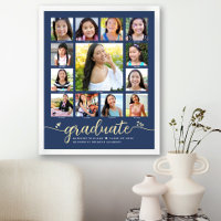 Navy Graduate K-12 Foto Collage Script Real Gold