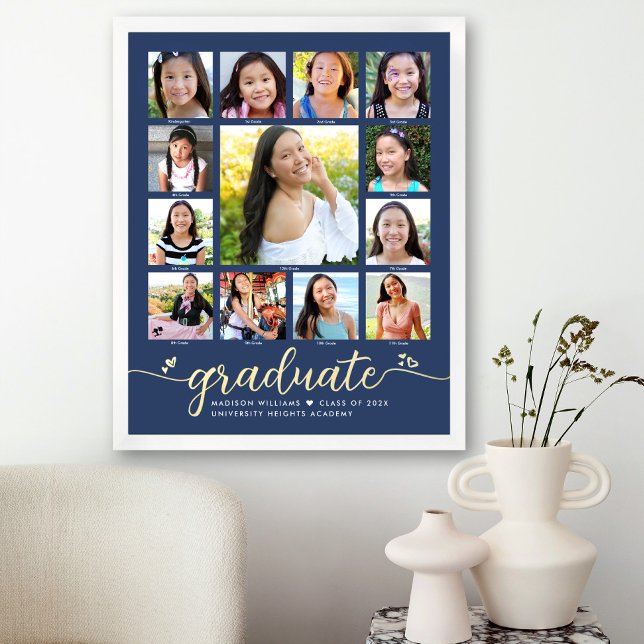 Navy Graduate K-12 Foto Collage Script Real Gold Foliendrucke (Von Creator hochgeladen)