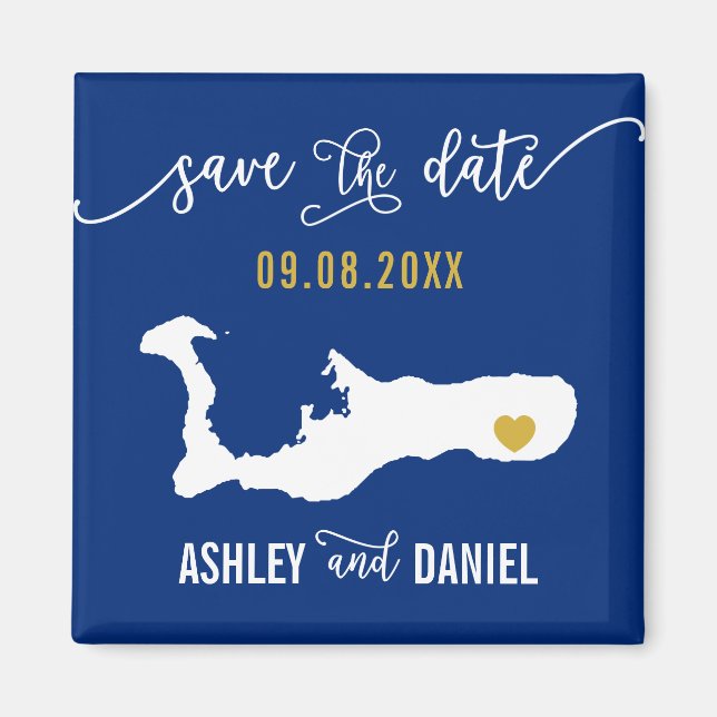 Navy Grand Cayman Wedding Save the Date Map Magnet (Vorne)
