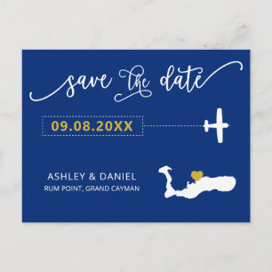 Navy Grand Cayman Wedding Save the Date Map Postkarte