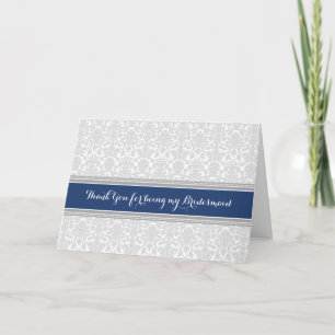 Navy Gray Damask Vielen Dank Bridesmaid Card Dankeskarte
