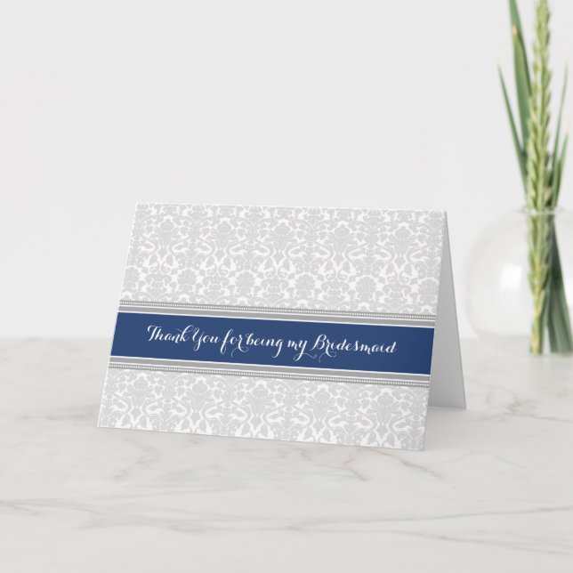 Navy Gray Damask Vielen Dank Bridesmaid Card Dankeskarte (Vorderseite)