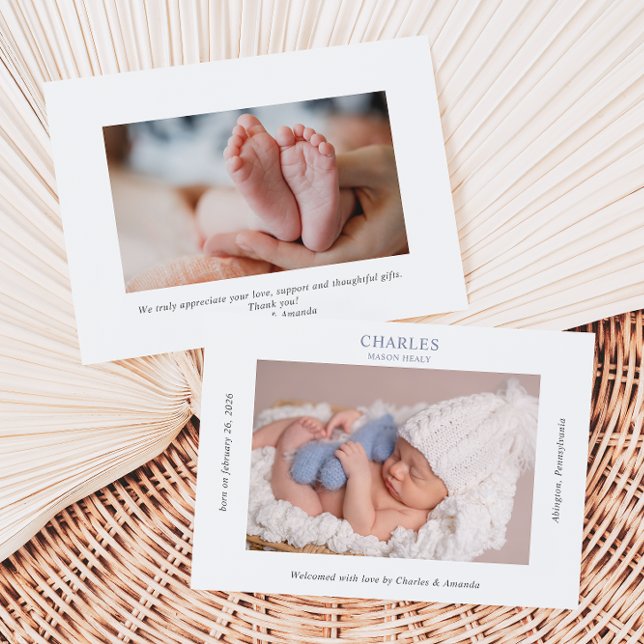 Navy Gray Minimalist Photo Baby Announcement Card Einladung (Von Creator hochgeladen)