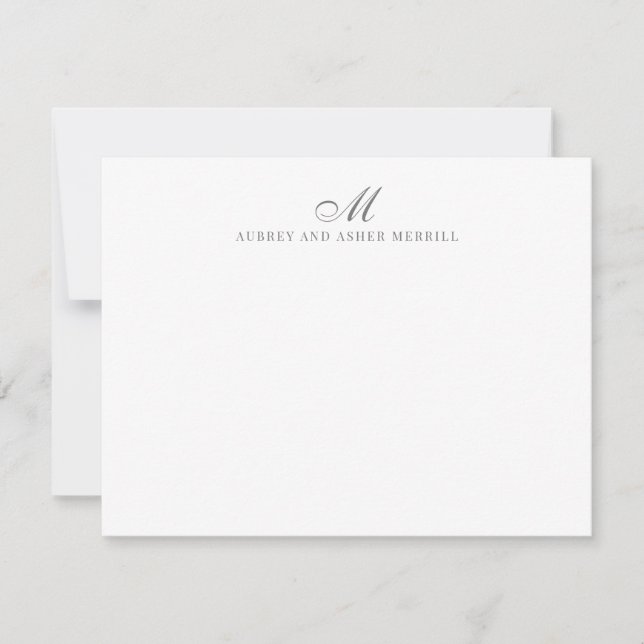 Navy Gray Script Monogram Modern Stationery Mitteilungskarte (Vorderseite)