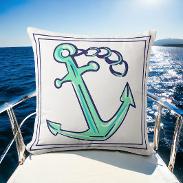Navy Green Anchor Nautical Boat Coast Kissen