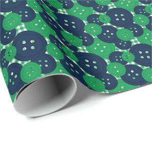 Navy & Green Buttons Gingham - Bastel- und Nähzimm Geschenkpapier
