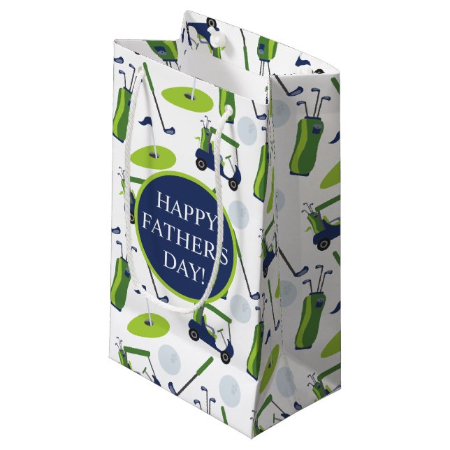Navy & Green Golf Personalisiert Kleine Geschenktüte (Vorderseite Schrägansicht)