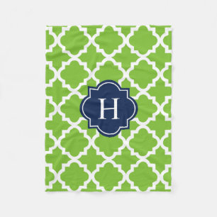Navy & Green Monogram   Fleece Blanket