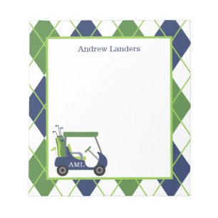 Navy & Green Raute Golf Personalisiert Notepad Notizblock