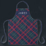Navy Green Red Tartan Karierter Personalisierter U Schürze<br><div class="desc">In der saisonalen Schürze finden Sie ein kariertes Muster aus Marineblau, Jägergrün, Rot und Weiß mit weißem, serf-Monogramm, das mit einem Vornamen personalisiert werden kann. Ob Sie nun Weihnachts-Dinner kochen, Ferienkekse backen oder Geschirr machen, in dieser Ferienzeit werden Sie stilvoll aussehen!</div>