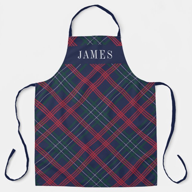 Navy Green Red Tartan Karierter Personalisierter U Schürze (Vorderseite)