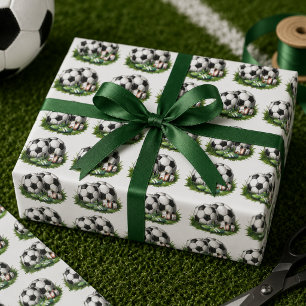 Navy Green Soccer Kids Watercolo Geschenkpapier