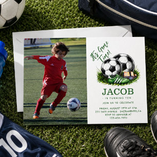 Navy Green Soccer Kids Watercolor Foto Einladung
