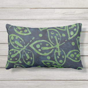 Navy Grün Laub Boho Batik Look Outdoor Kissen Für Draußen