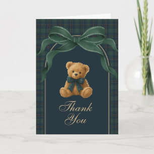Navy Grün Polo Teddybär Junge Baby Shower Gefaltet Dankeskarte