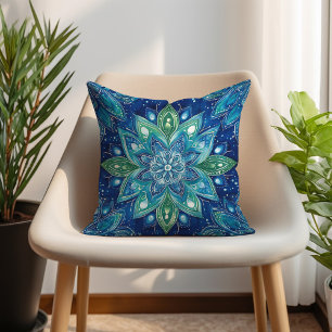 Navy Grün Türkis Mandala Boho Kissen