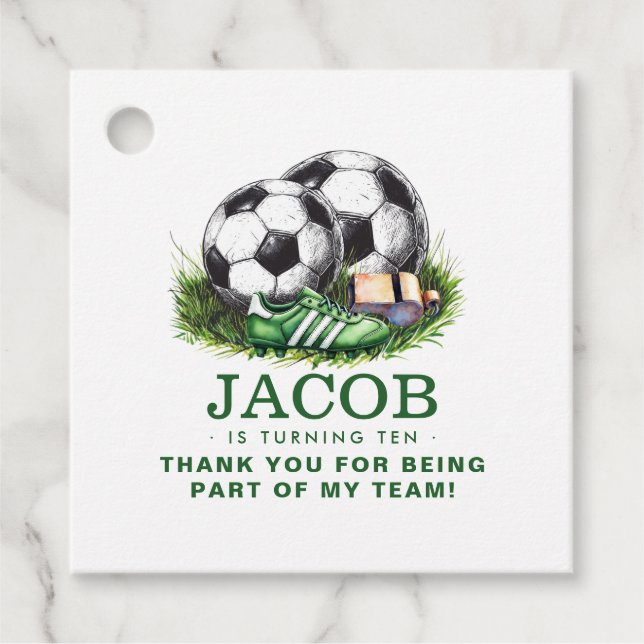 Navy grüne Fußball Kinder Wasserfarbe Geschenkanhänger (Vorderseite)