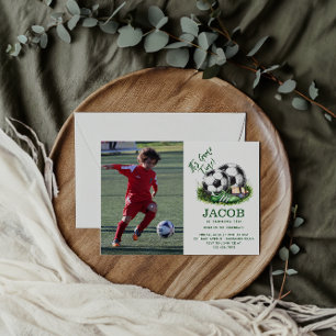 Navy-grüne Fußball-Kinder-Wasserfarbfoto Einladung
