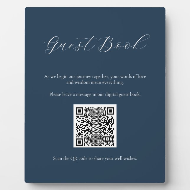 Navy Guest Book Sign mit QR Code Plaque Fotoplatte (Vorderseite)
