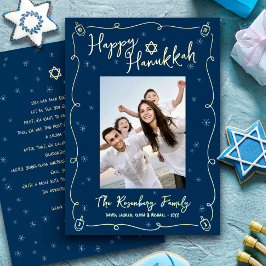 Navy Hanukkah Photo Hand Drawn Your Note Real Gold Folien Feiertagskarte