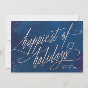 Navy Happiest of Holidays Script Non-Photo Card Feiertagskarte