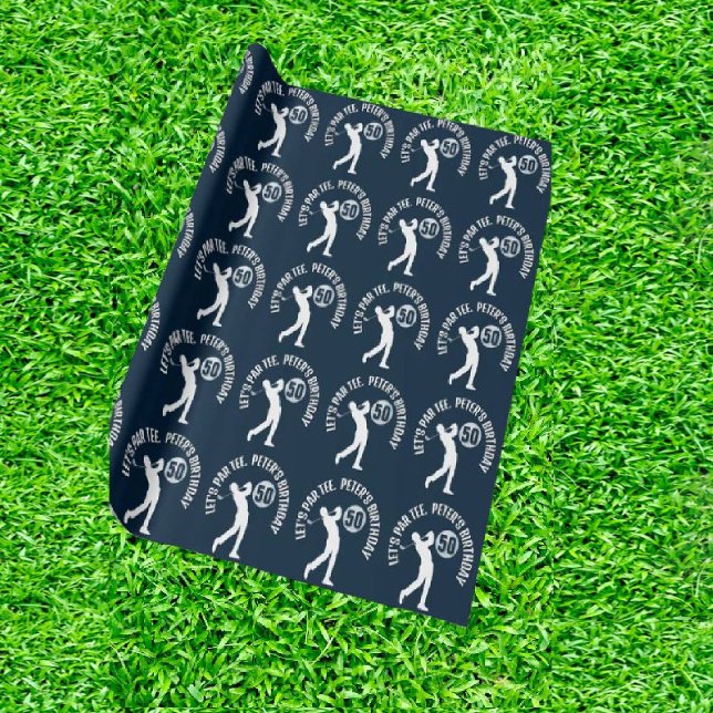 Navy Happy Birthday MAN Golfer Geschenkpapier (Tee off the fun with dad's perfect par-tee!)
