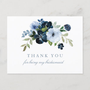 Navy & hellblaue Blumenkarte danke Bridesmaid Kart Einladungspostkarte