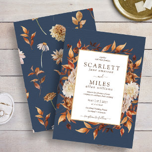 Navy Herbst Terrakotta Aquarell Blumen Hochzeit Einladung