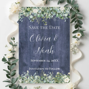 Navy Holz Eukalyptus Save-the-Date   Rustikal Einladung