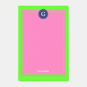 Navy Hot Pink Gerahmt 1I Monogramm Post-it Klebezettel