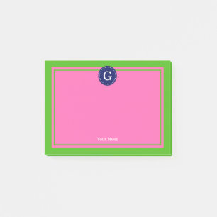 Navy Hot Pink Gerahmt 1I Monogramm Post-it Klebezettel