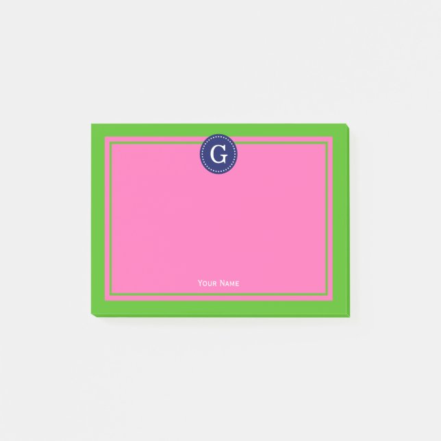 Navy Hot Pink Gerahmt 1I Monogramm Post-it Klebezettel (Vorderseite)