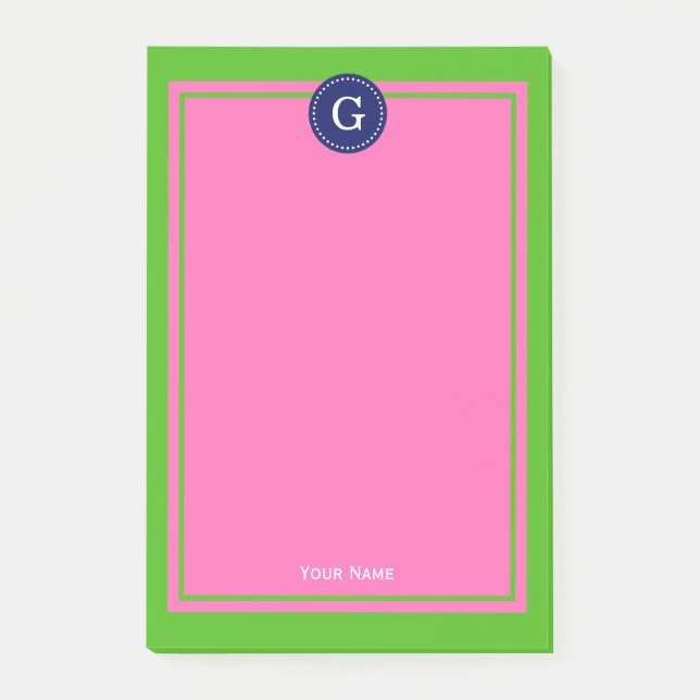 Navy Hot Pink Gerahmt 1I Monogramm Post-it Klebezettel (Vorderseite)