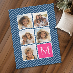 Navy Hot Pink Instagramm 5 Foto Collage Monogramm Fleecedecke