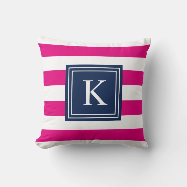 Navy & Hot Pink Monogramm gestrichen | Kissen (Vorderseite)