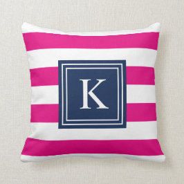Navy & Hot Pink Monogramm gestrichen | Kissen
